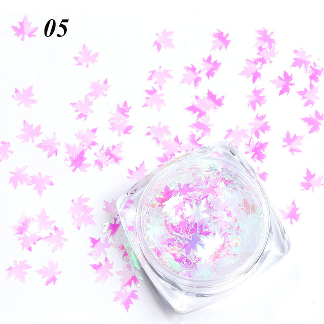 Gradient maple leaf nail sequins in autumn colors for nail art crafting