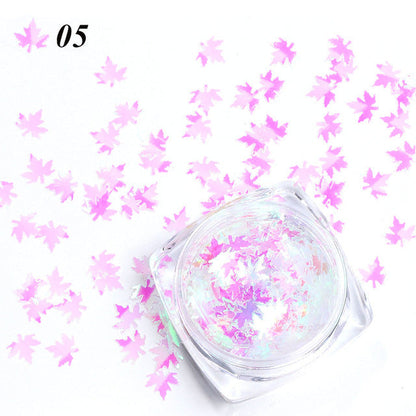 Gradient maple leaf nail sequins in autumn colors for nail art crafting