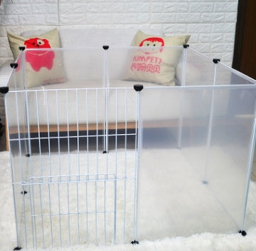 Transparent pet fence for indoor or outdoor use, clear panels with secure freestanding design