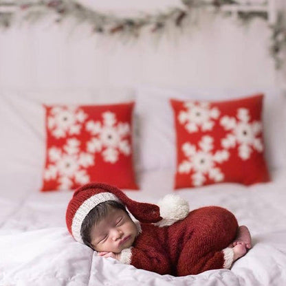 Newborn Christmas mohair hat and jumpsuit suit in festive holiday design