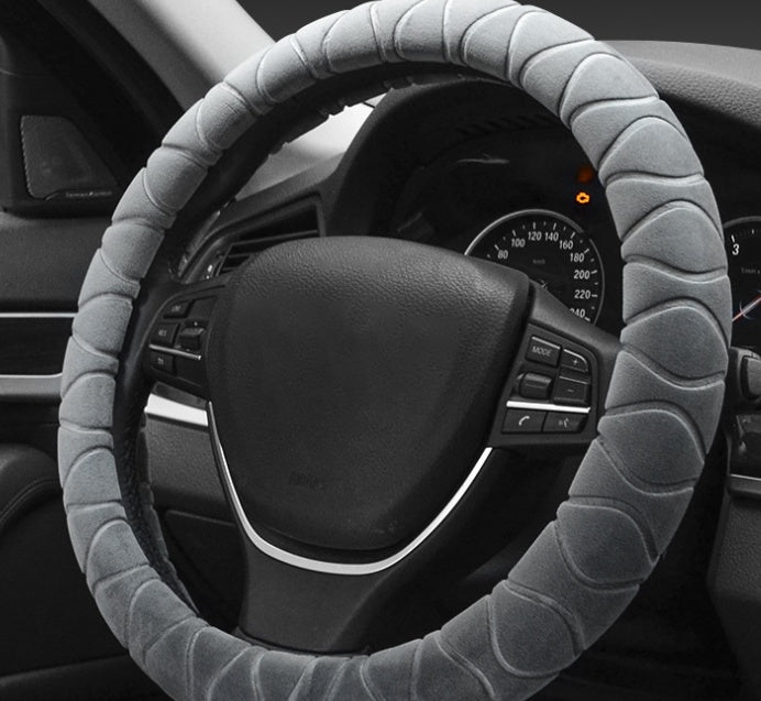 Plush car steering wheel cover in a soft, cozy design