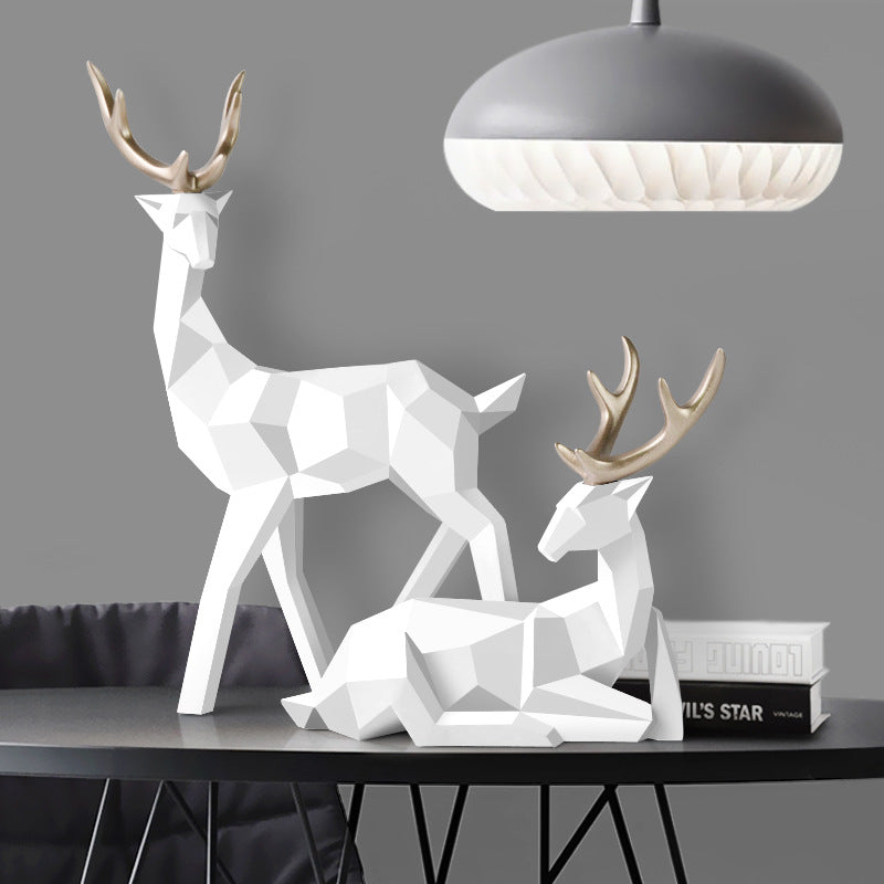 Resin deer sculpture statue with modern antler design, decorative deer figurine for home decor table ornament