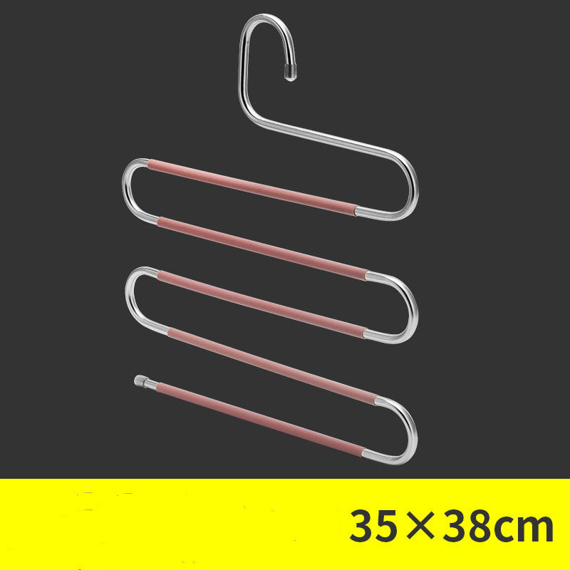 Magic non-slip S-type home pants rack in durable metal design for organized clothing storage