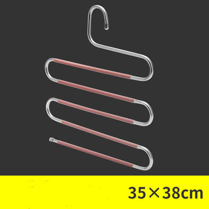 Magic non-slip S-type home pants rack in durable metal design for organized clothing storage