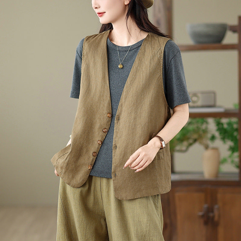 Women's summer artistic cardigan outer vest in lightweight layered design
