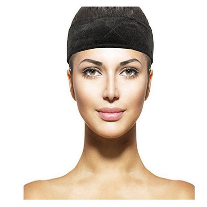 Flexible velvet adjustable wig grip headband in black with stretch fit design