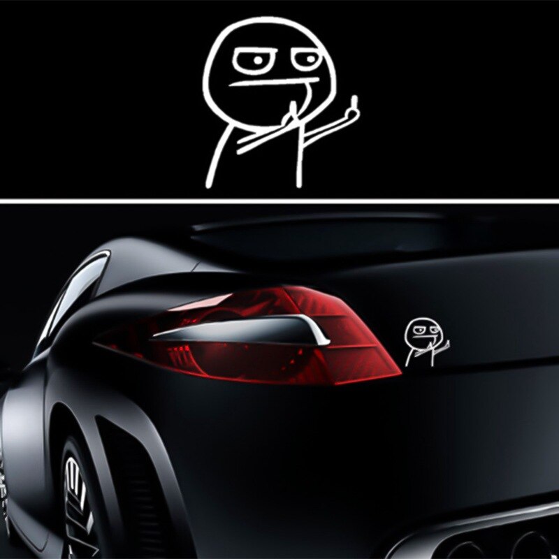 Funny cartoon body car sticker with middle finger despise design