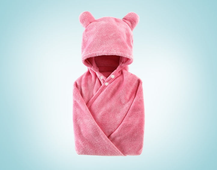 Cotton baby care hooded bath towel with soft hood and absorbent fabric