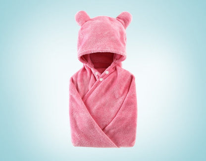 Cotton baby care hooded bath towel with soft hood and absorbent fabric