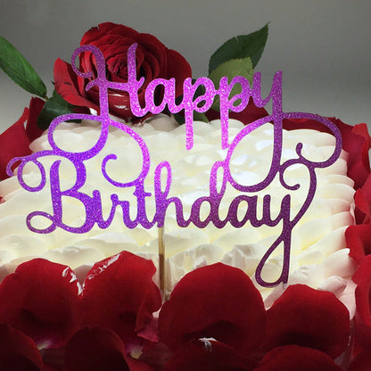 English happy birthday cake flag cake insert topper with colorful lettering