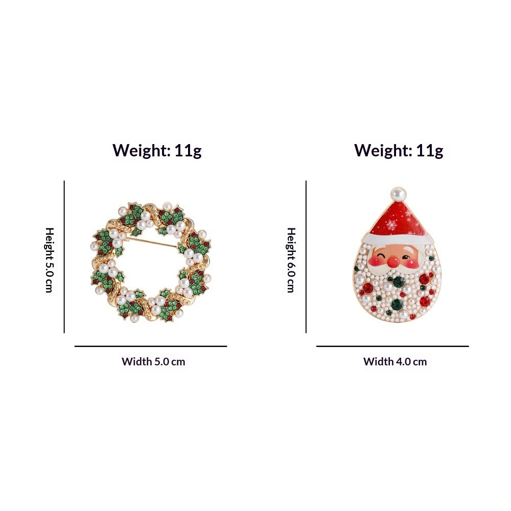 Diamond-encrusted Christmas wreath brooch for clothing, featuring sparkling stones and festive holiday details
