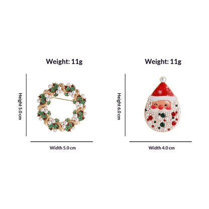 Diamond-encrusted Christmas wreath brooch for clothing, featuring sparkling stones and festive holiday details