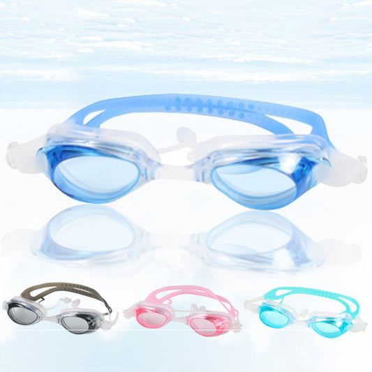 HD flat light waterproof antifogging swimming glasses in a sleek, clear-lens design