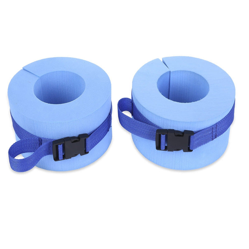 Swimming gaiters float for water activities, blue flotation gaiters shown from the side