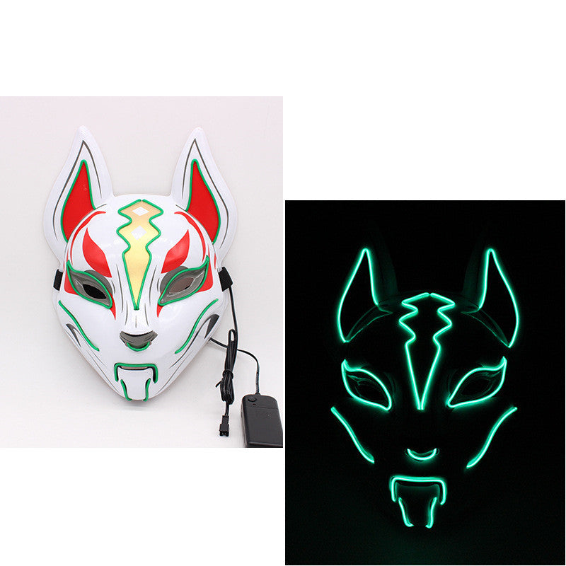 Glowing cat face mask for women, Demon Slayer-inspired cold light fox mask for cosplay and masquerade decor