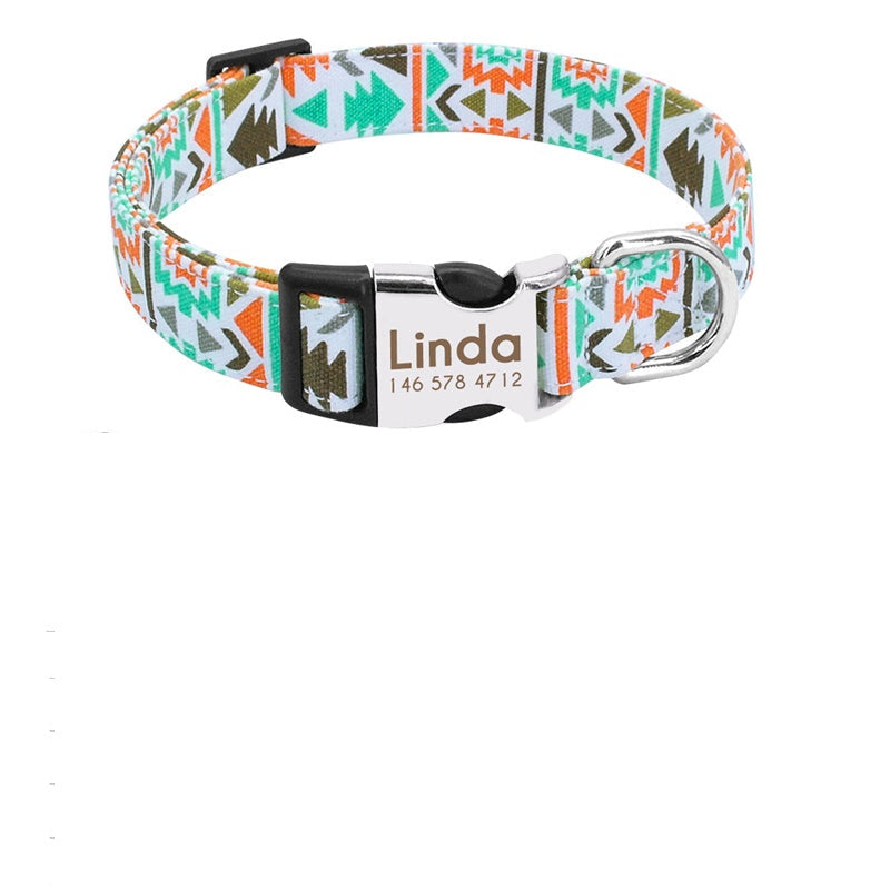 Custom dog collar with dog tag, close-up view
