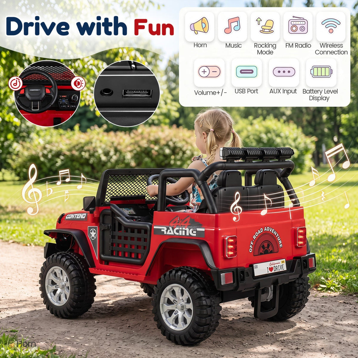 Two-seater 12V electric kids ride on car with remote control, modeled as a toy vehicle for children, by GBruno Store.