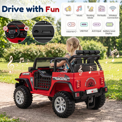 Two-seater 12V electric kids ride on car with remote control, modeled as a toy vehicle for children, by GBruno Store.