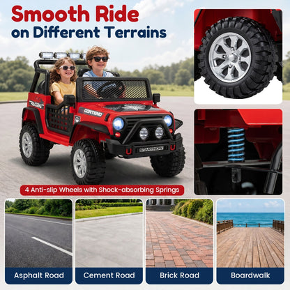 Two-seater 12V electric kids ride-on car with remote control from GBruno Store, featuring realistic design and sturdy construction.