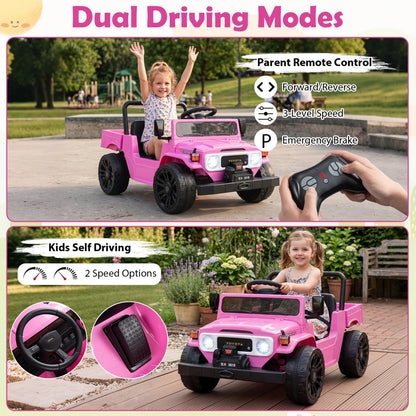 12V electric ride-on truck with dump bed and remote control, designed for kids, by GBruno Store.