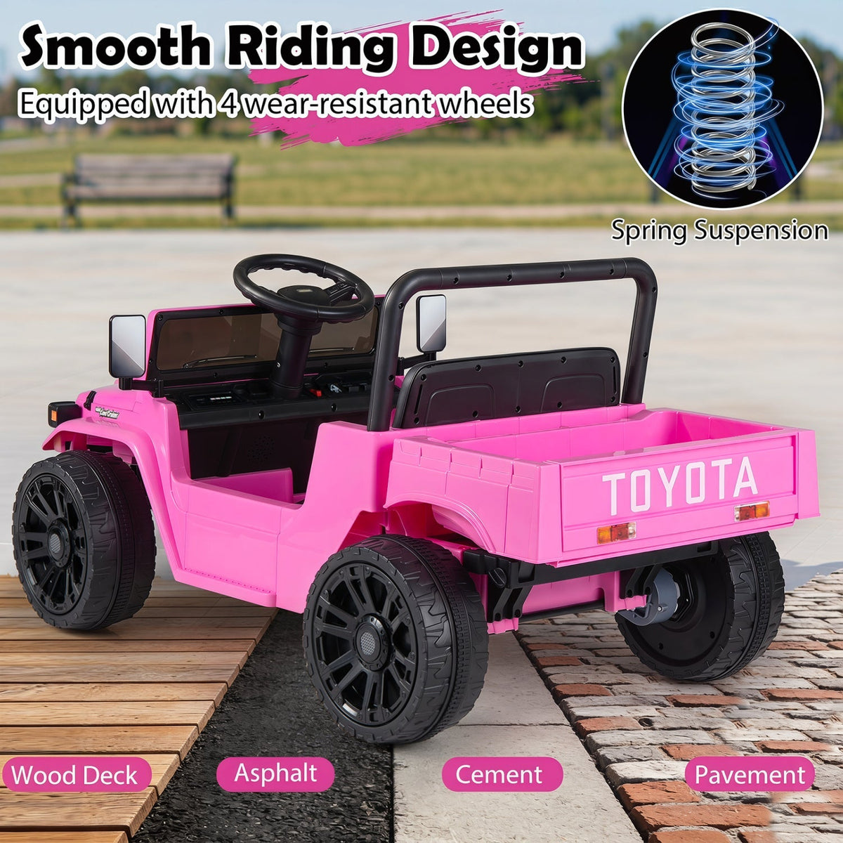 12V electric ride-on truck with dump bed and remote control, designed for kids, featuring realistic truck details and sturdy wheels.