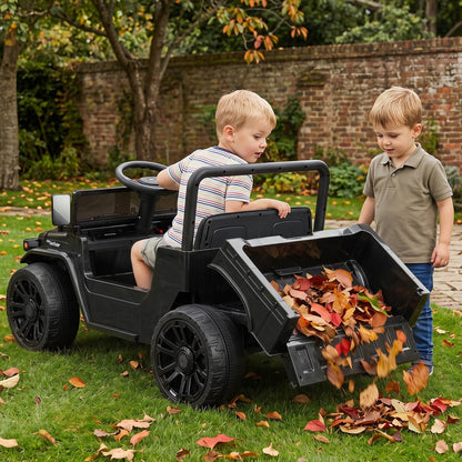 12V electric ride-on truck by GBruno Store with dump bed and remote control, featuring realistic design and sturdy wheels.