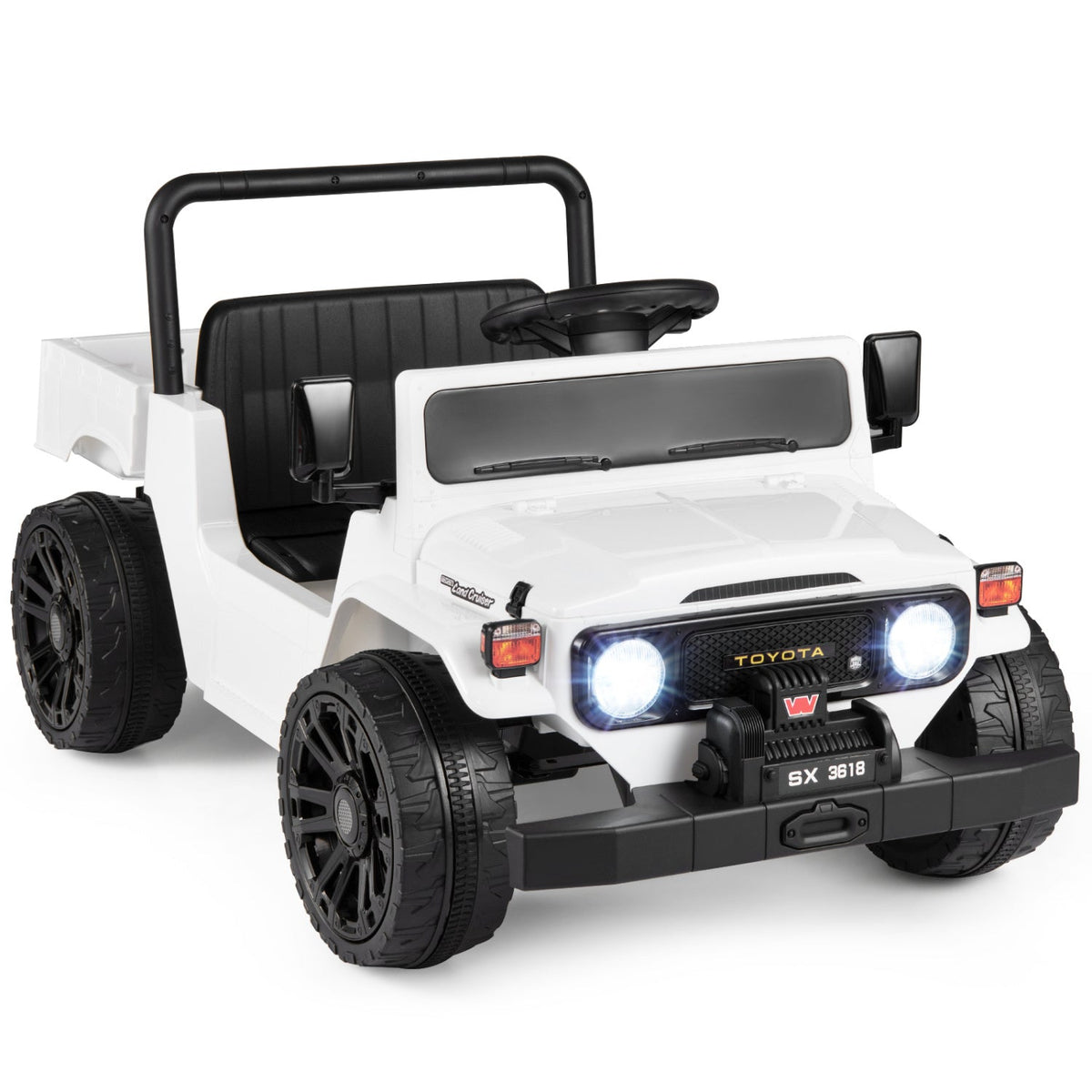 12V electric ride-on truck with dump bed and remote control, designed for kids, in red with realistic truck features.
