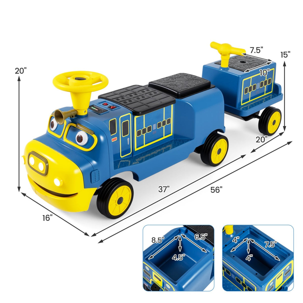 12V Kids ride-on train by GBruno Store featuring a 3-seater design with a detachable carriage, suitable for children.