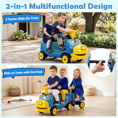 12V kids ride-on train with three seats and detachable carriage, GBruno Store toy vehicle for children.
