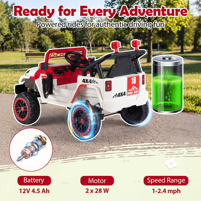 12V kids ride-on truck with remote control and three-speed options, featuring realistic toy design and sturdy construction.