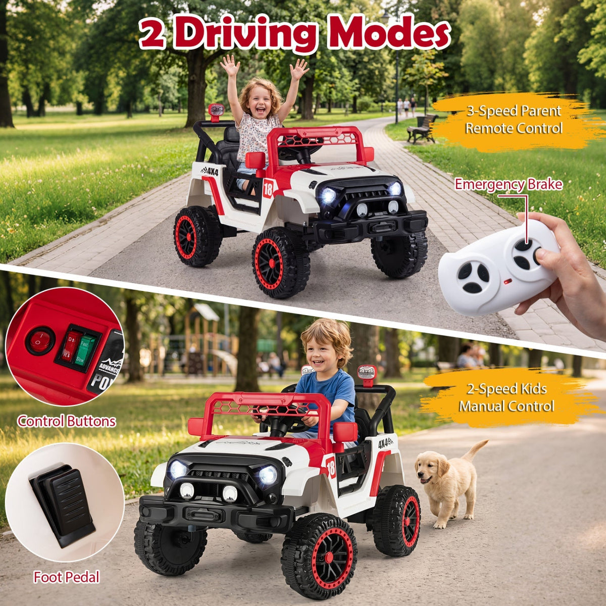 12V kids ride-on truck with remote control and three-speed settings, designed for children to drive and enjoy outdoors.