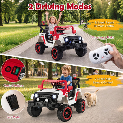 12V kids ride-on truck with remote control and three-speed settings, designed for children to drive and enjoy outdoors.