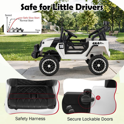 12V kids ride-on truck from GBruno Store with remote control and three-speed settings, featuring a sturdy design and realistic style.