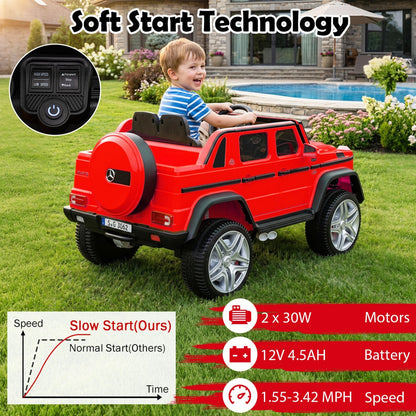 12V licensed Mercedes-Benz kids ride-on car with remote control, black ride-on toy for children, detailed Mercedes logo and design.