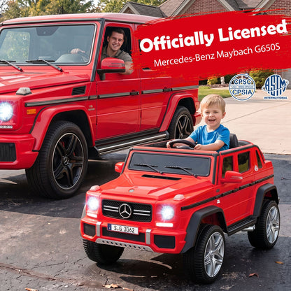 12V Mercedes-Benz kids ride-on car with remote control, featuring realistic design and detailed Mercedes logo for children’s outdoor play.