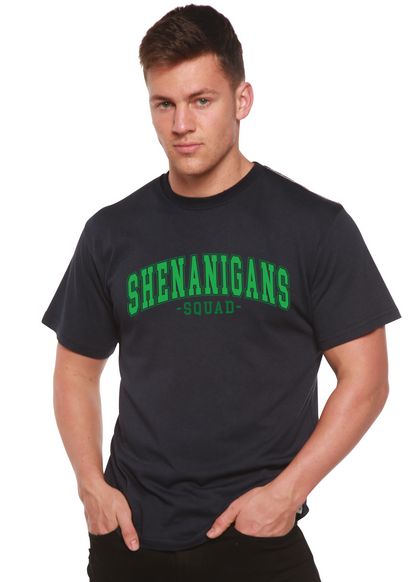 Men's printed bamboo and cotton graphic T-shirt from Spun Bamboo featuring the Shenanigans Squad design.