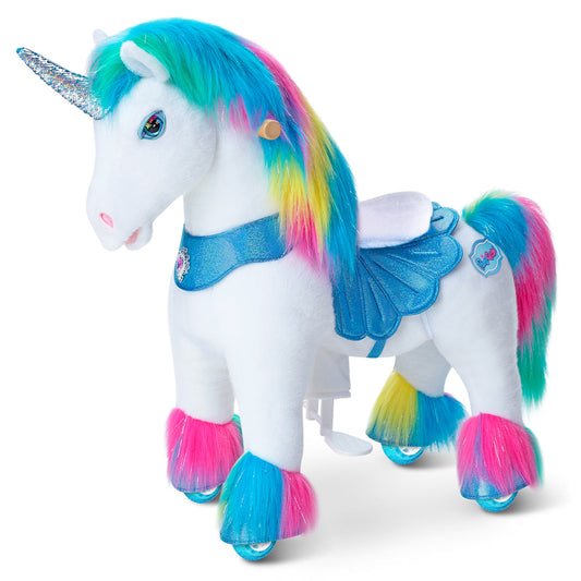 PonyCycle GmbH Model Y rideable toy for kids, featuring a realistic Model Y design with colorful details and a sturdy seat.