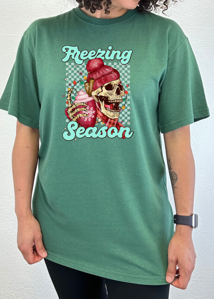 Unisex Freezing Season bamboo viscose organic cotton short sleeve graphic T-shirt by Spun Bamboo, featuring a colorful printed design.