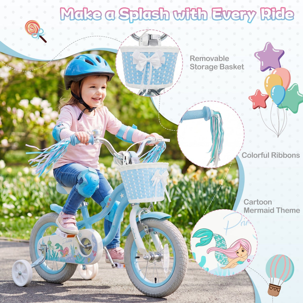 Kids bike with 12-20 inch wheels, training wheels and front basket, designed for children from GBruno Store.