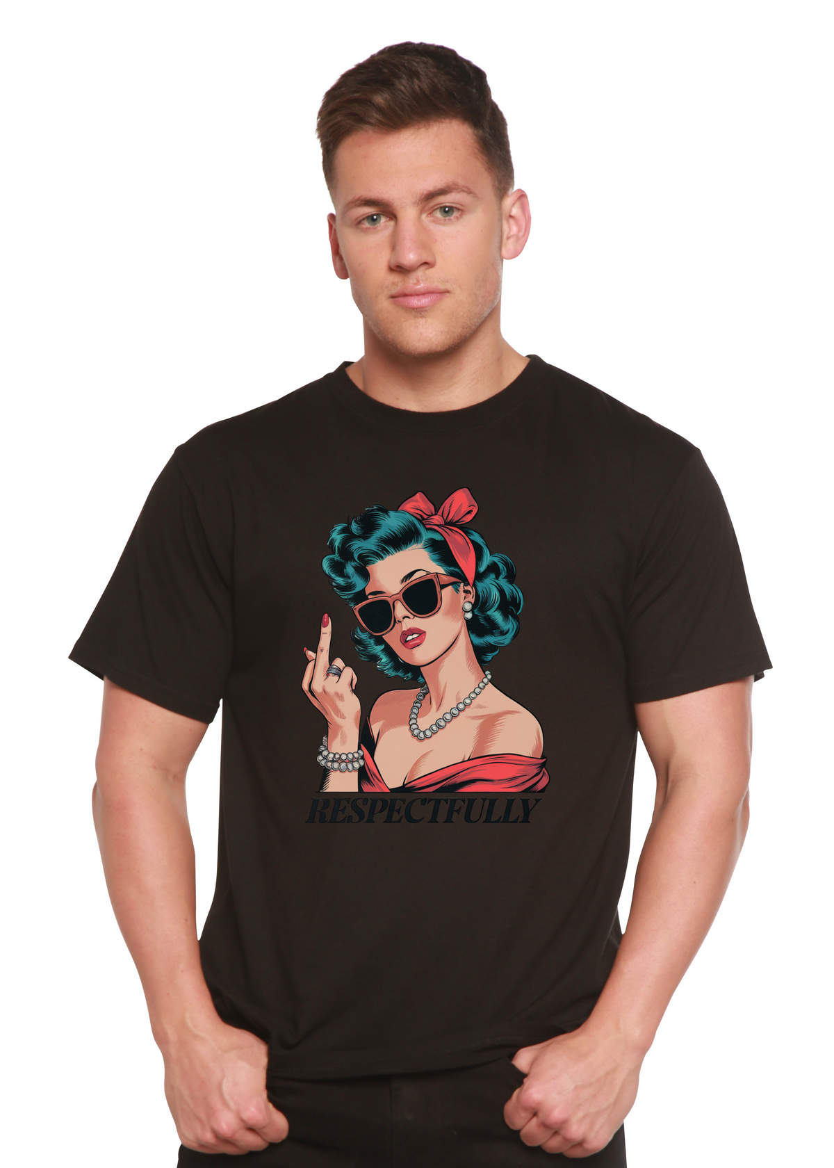 Unisex bamboo cotton graphic T-shirt by Spun Bamboo featuring a bold middle finger print design.