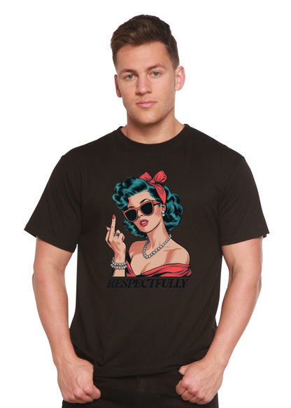 Unisex bamboo cotton graphic T-shirt by Spun Bamboo featuring a bold middle finger print design.