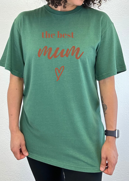 Spun Bamboo men's graphic T-shirt featuring "The Best Mum" design, made from bamboo viscose and organic cotton, short sleeve.
