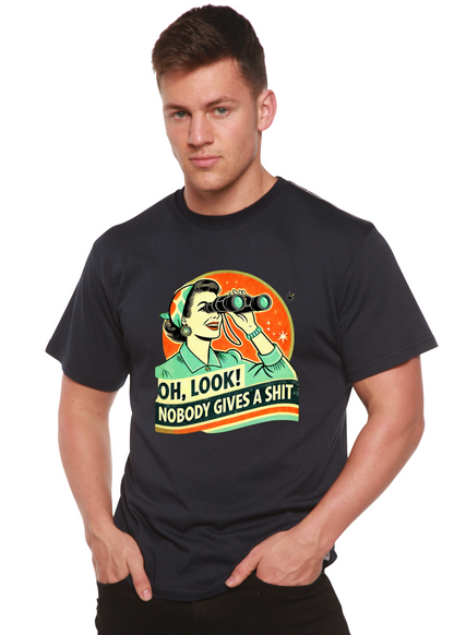 Mens printed graphic T-shirt by Spun Bamboo featuring a humorous retro woman design in bamboo and cotton fabric.