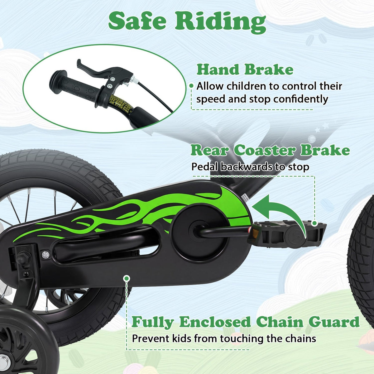 12-inch kids bike with training wheels by GBruno Store, suitable for children aged 3-4, featuring colorful frame and safety features.