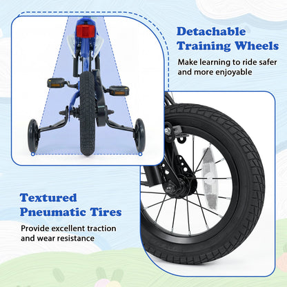 GBruno Store 12-inch kids bike with training wheels for ages 3 to 4, featuring colorful frame and safety handlebars.