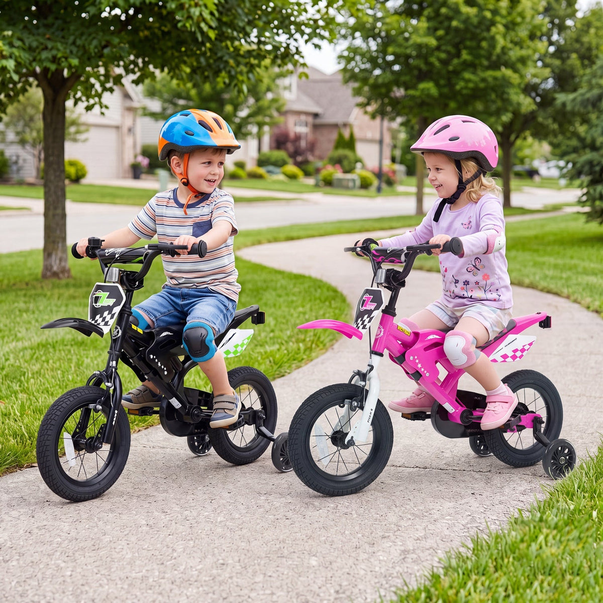 GBruno Store 12-inch kids bike with training wheels for ages 3-4, featuring a colorful frame and sturdy training wheels for beginners.