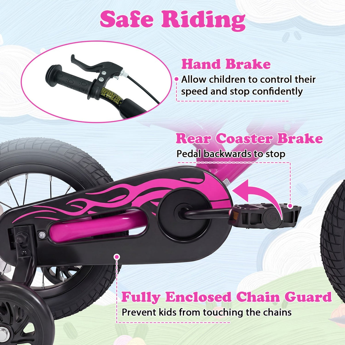 12-inch kids bike with training wheels from GBruno Store for ages 3 to 4, featuring colorful frame and safety handlebars.