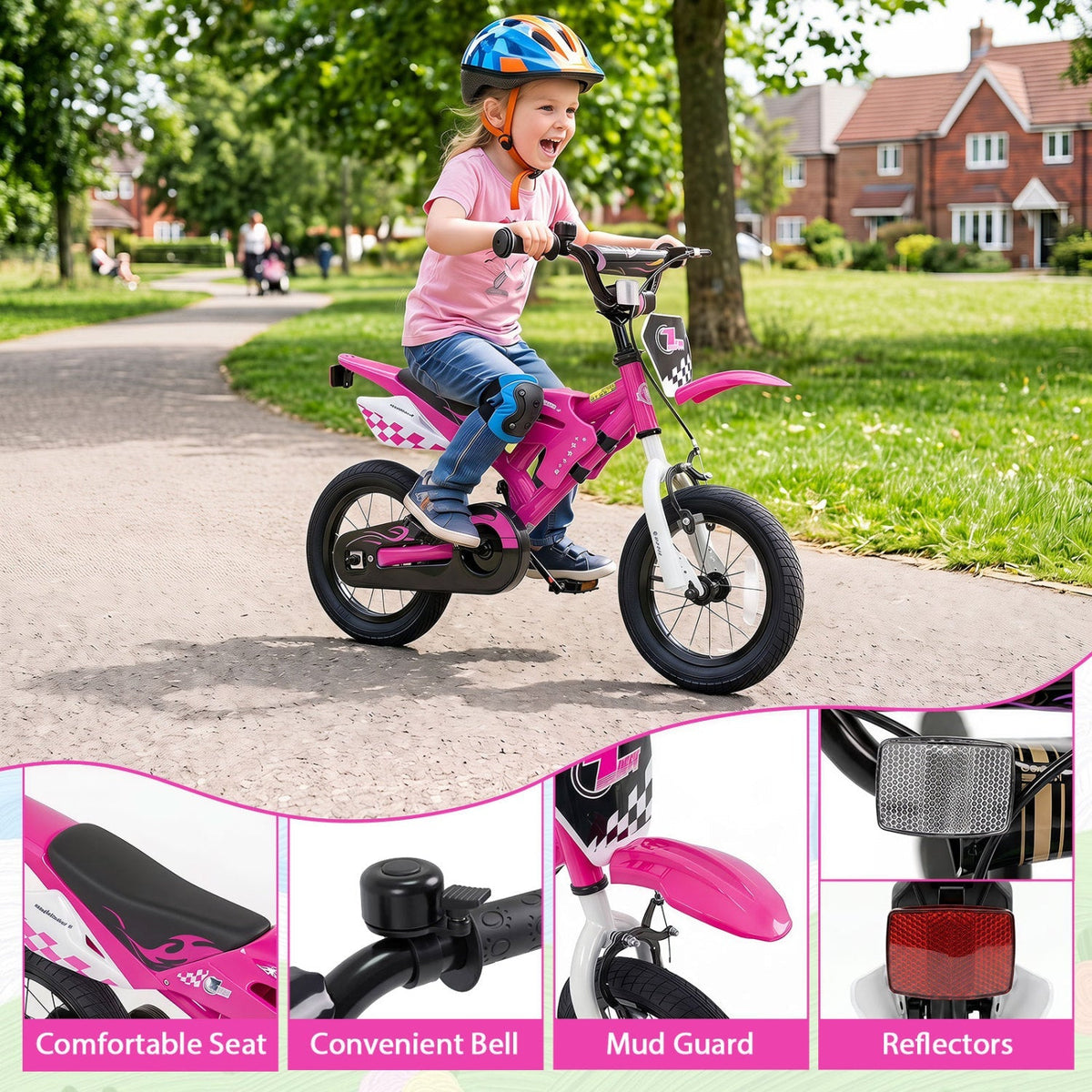 12-inch kids bike with training wheels from GBruno Store, suitable for children aged 3-4, featuring a colorful frame and safety grips.