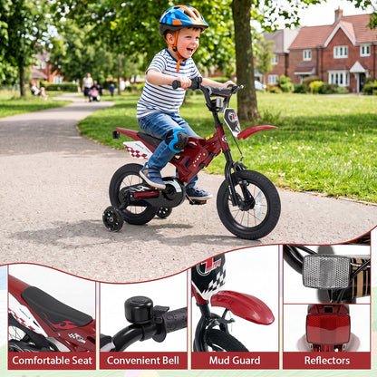 GBruno Store 12-inch kids bike with training wheels for ages 3-4, featuring colorful frame and adjustable seat for young children.