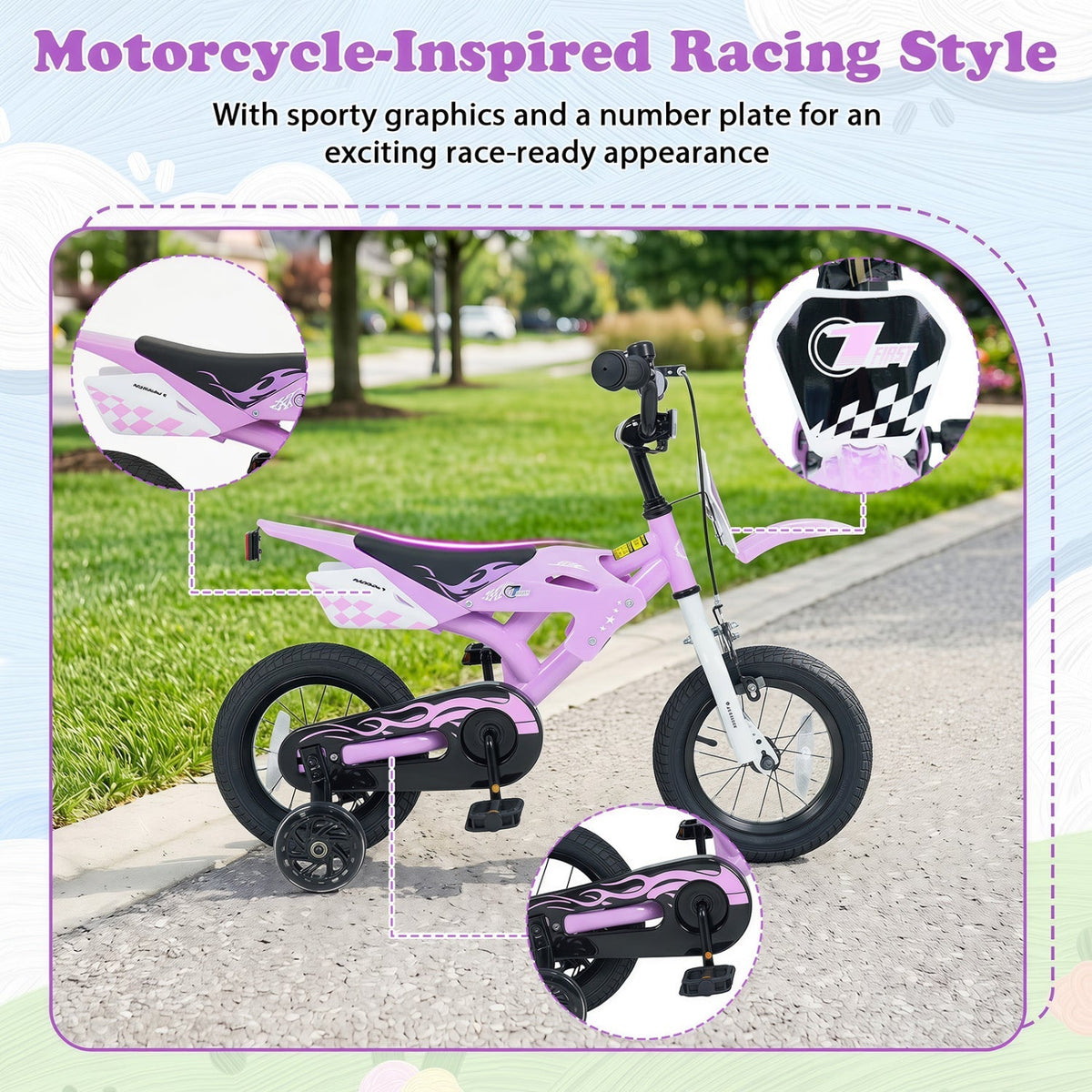 12-inch kids bike with training wheels from GBruno Store, suitable for ages 3-4, featuring colorful frame and safety grips.